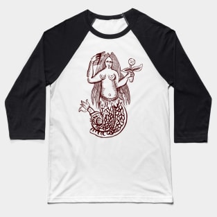 Woodcut Mermaid Baseball T-Shirt